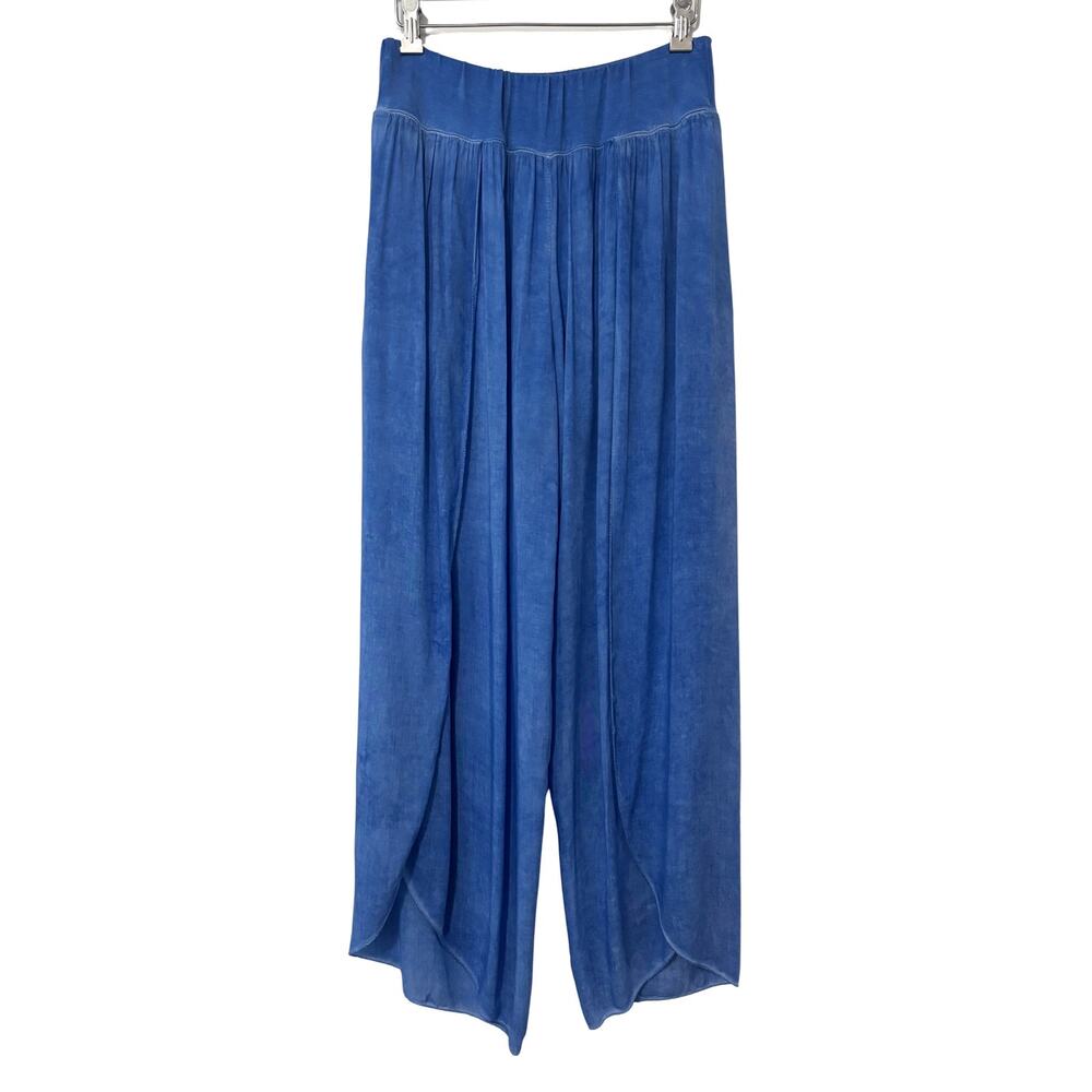 Bella Amore Italy Blue Lightweight Viscose Wide Leg Harlem Pants Size L XL